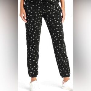 The Nines by HATCH Black Cropped Joggers with Tiny White Floral Print